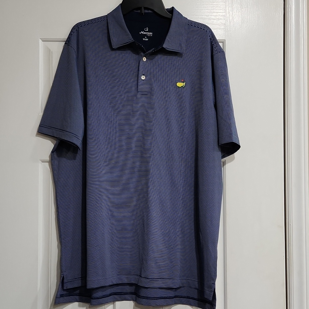 Master's Tech Mens Shirt XLarge Golf Polo Stripes Blue Short Sleeve